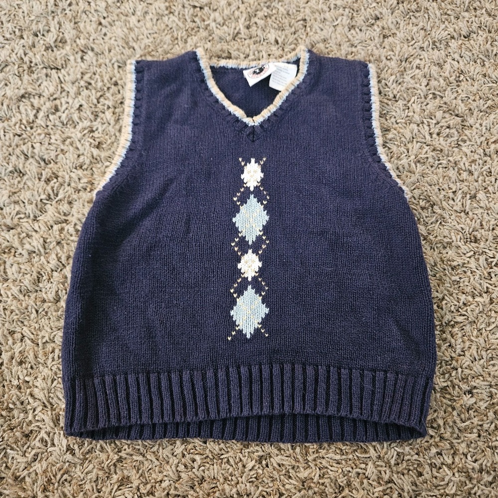 Goodlad of Philadelphia Boys Argyle Sweater Vest Navy Blue Tan Size 5
